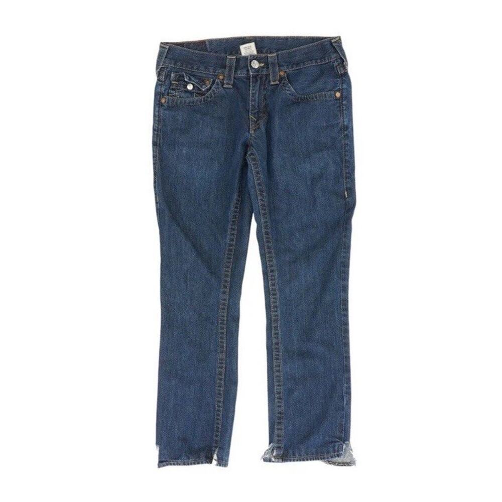 True Religion Jeans Mens 32 X 30 Ricky Straight Thrashed Button Missing